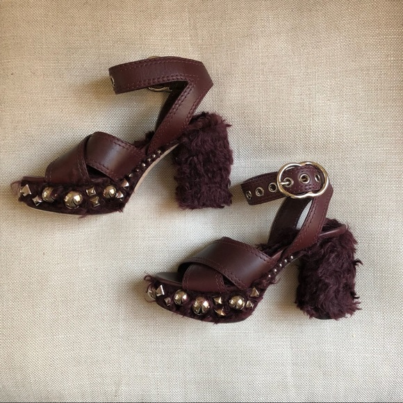 MIU MIU Platform Sandals Platform Studded Faux Shearling US 5 EUC - Picture 5 of 11